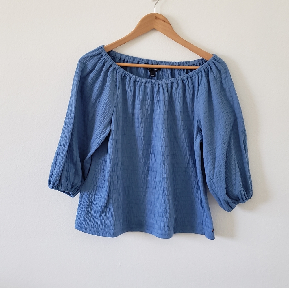 Tommy Hilfiger blue summer elastic peasant top